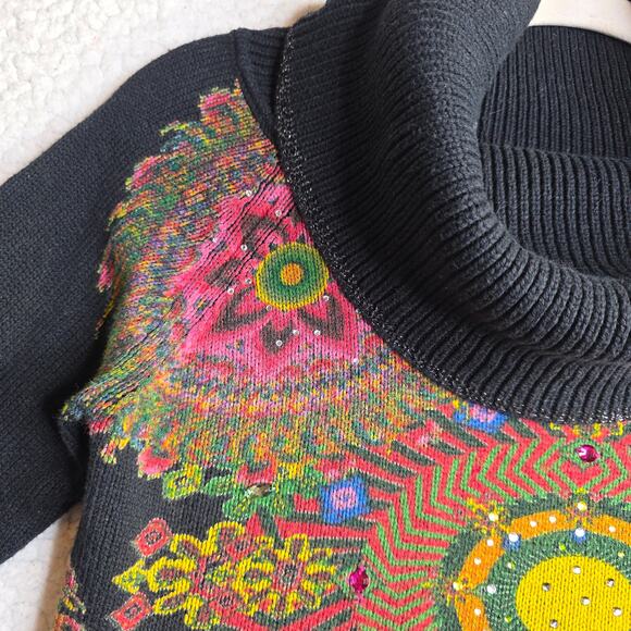 Desigual Sm Vintage Geometric Floral n Emblished Gems sweater Crawl Neck Stylish - Picture 11 of 15